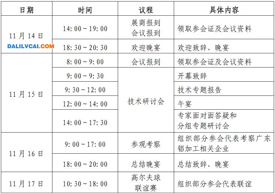 第五届广东铝加工技术国际研讨会会议流程图