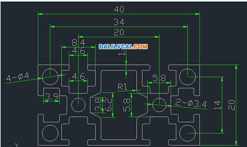 40*20mm流水线铝型材截面图