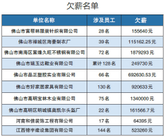 佛山人社局公布的第三批欠薪企业名单