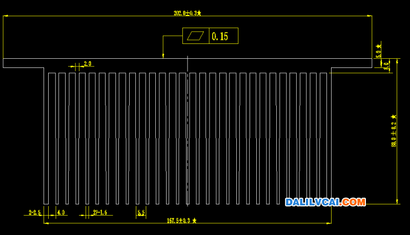 202mm宽插片式散热器铝材截面图