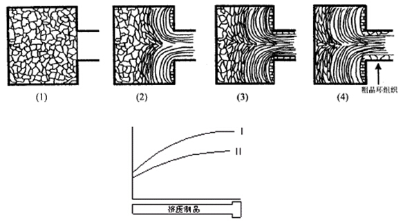 铝挤压时粗晶环的生长示意图